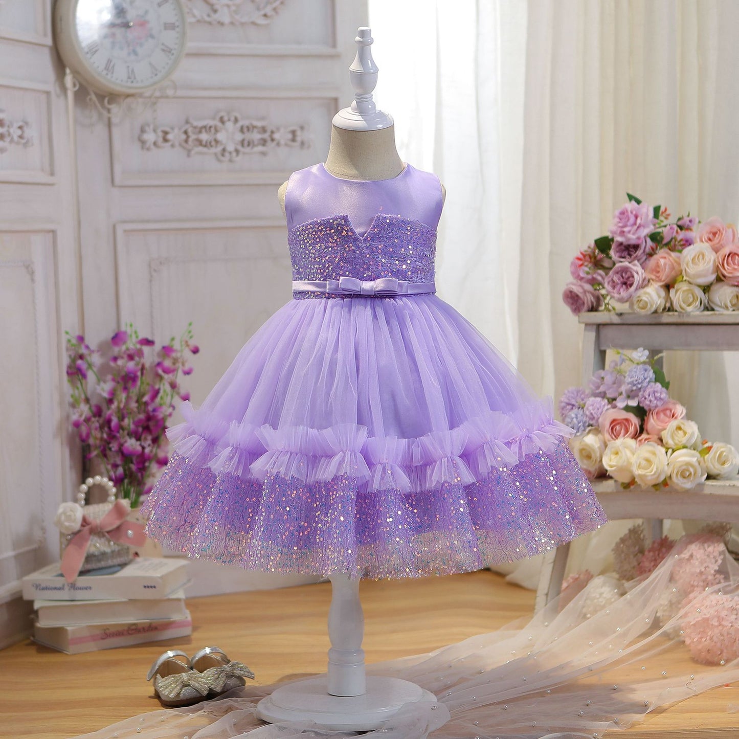 Vestido de Fiesta Infantil Tul Brillante Encaje