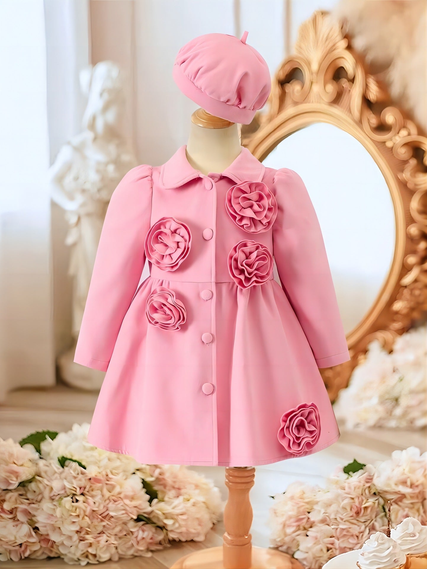 Vestido infantil de flores rosas
