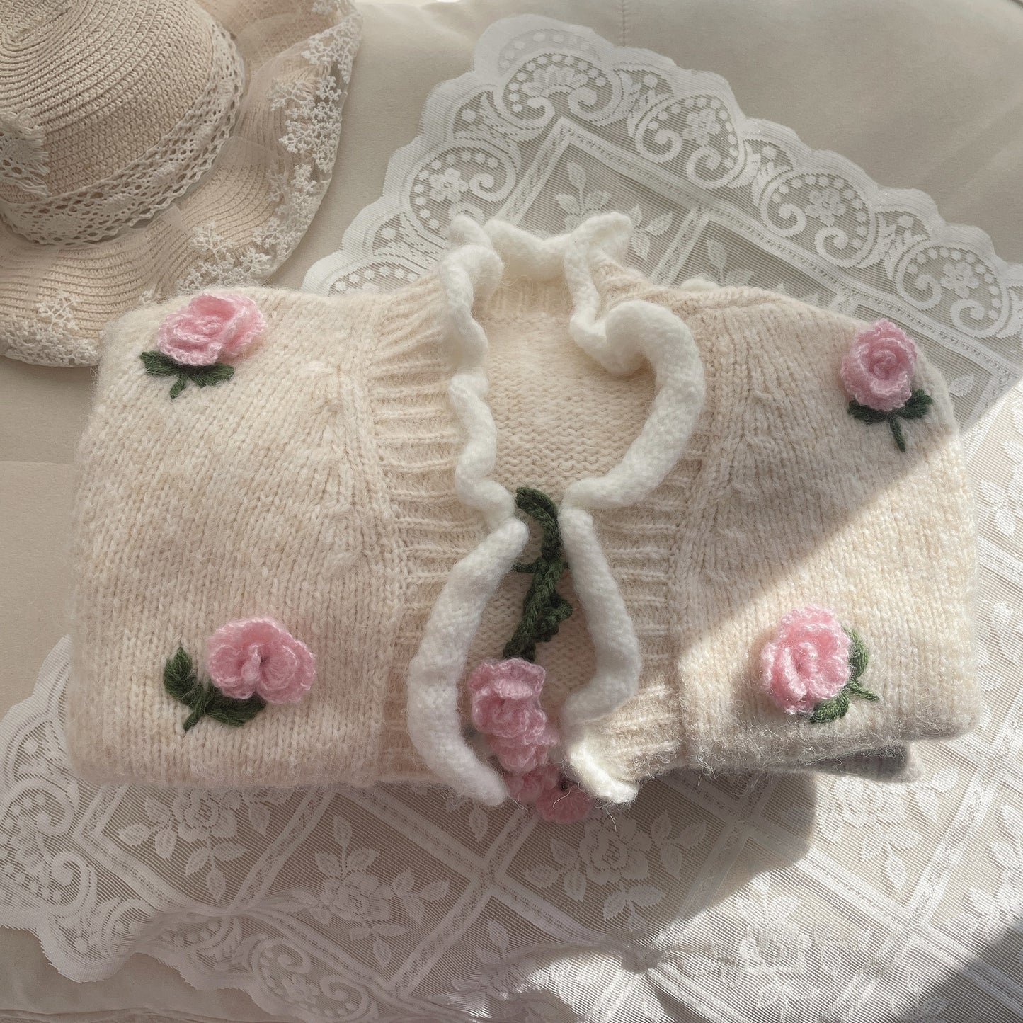 Cárdigan Infantil de Punto con Flores