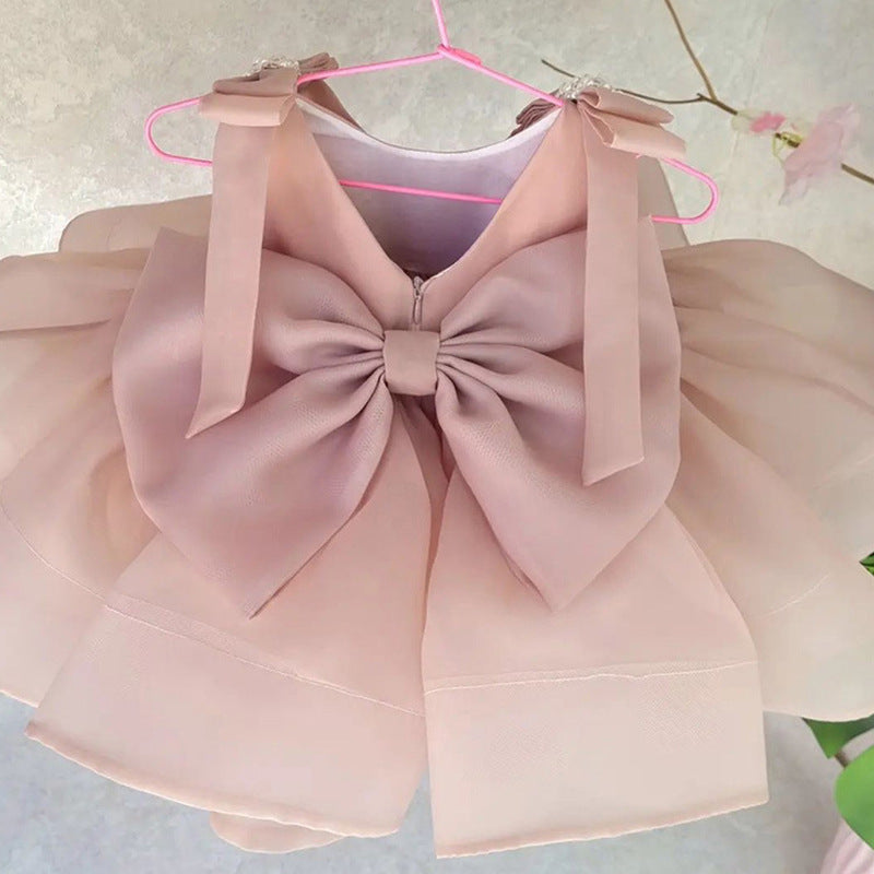 Vestido de Fiesta Infantil Rosa con Lazos