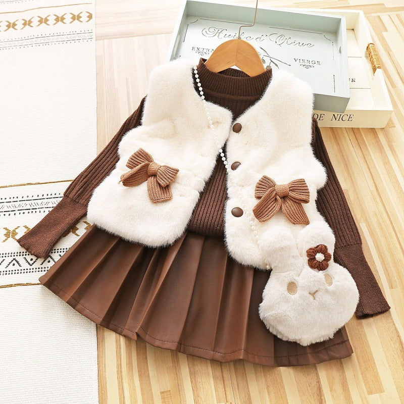 Conjunto infantil con lazo de invierno para mujer