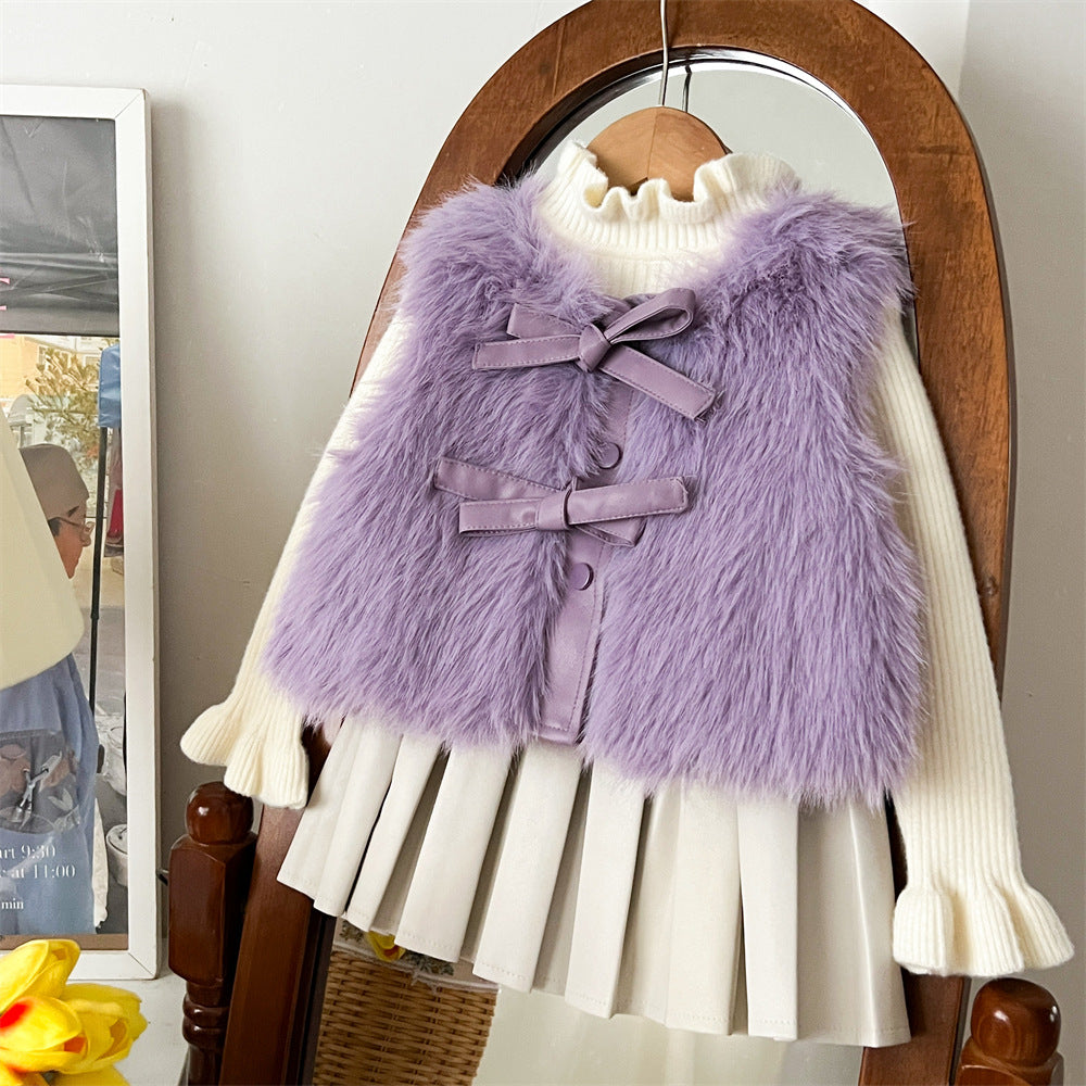 Conjunto Infantil de Invierno con Lazo Peludo