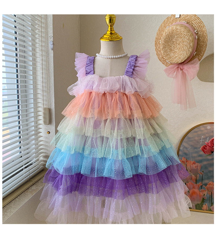 Vestido Infantil de Tul Con Capas de Colores