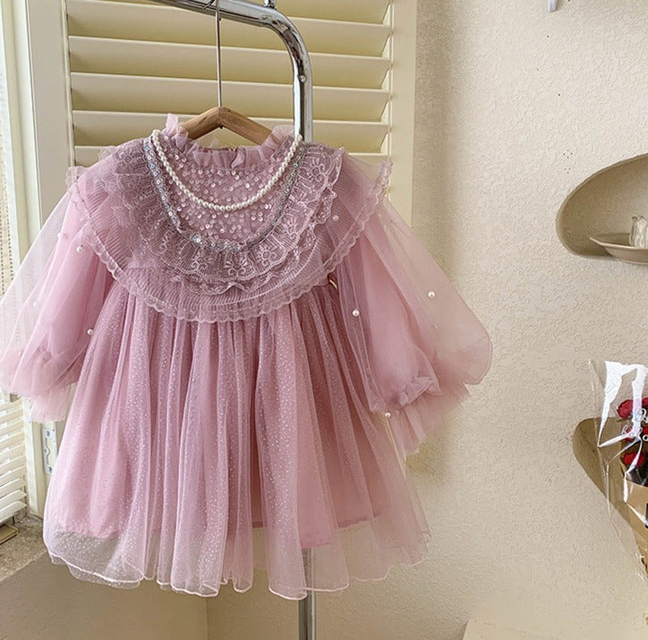 Vestido Infantil Tul Encaje y Glitter