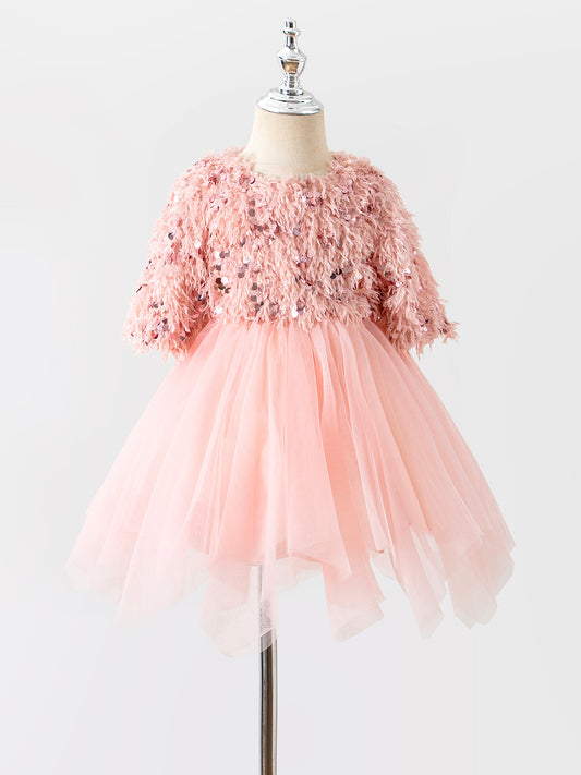 Vestido Infantil con Piel y Lentejuelas