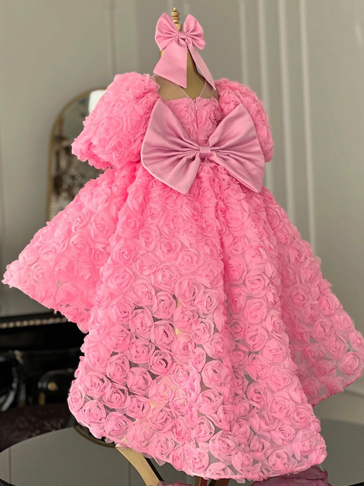 Vestido de Fiesta Infantil Flores Rosa