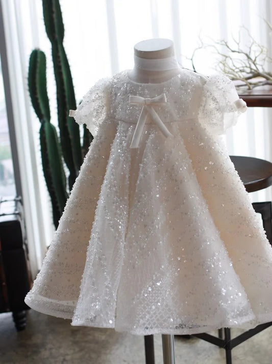 Vestido Infantil Brillante con Lazo