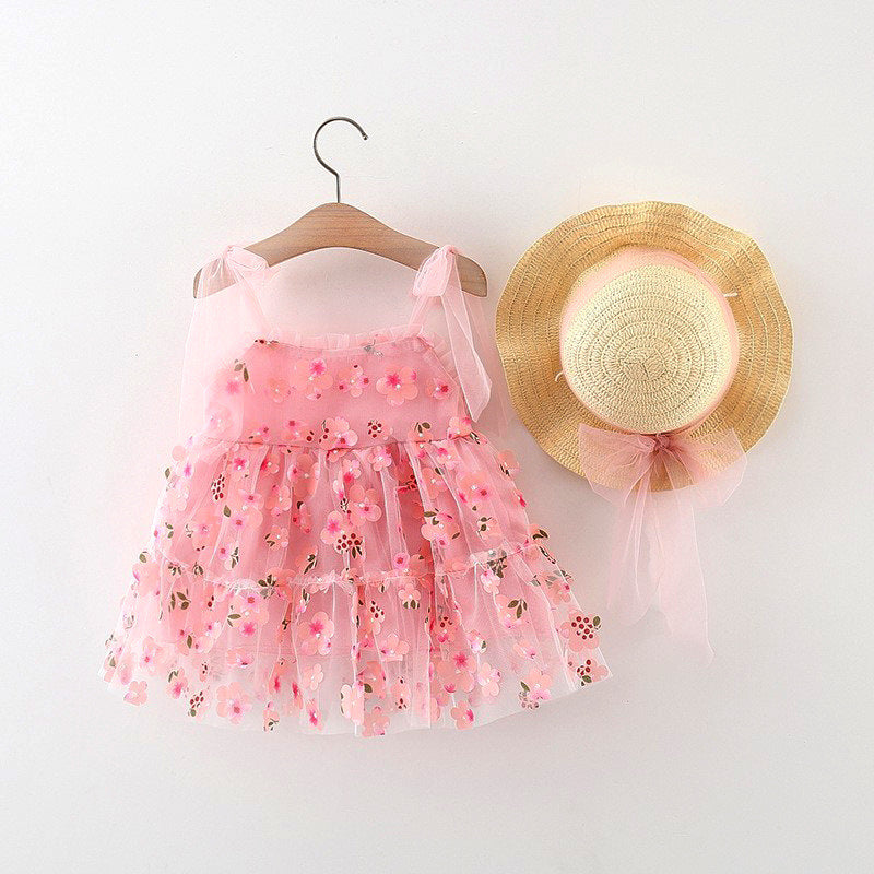 Vestido Infantil Con Flores Rosas