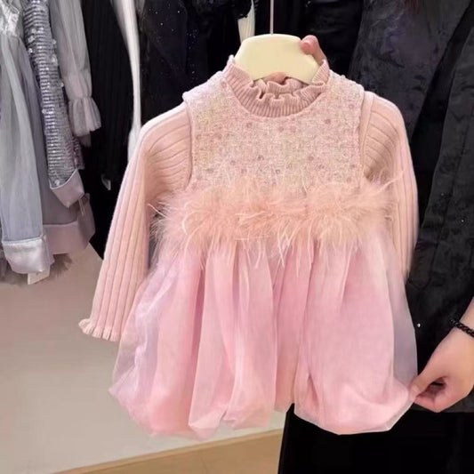 Conjunto Infantil Vestido Plumas + Blusa Perla