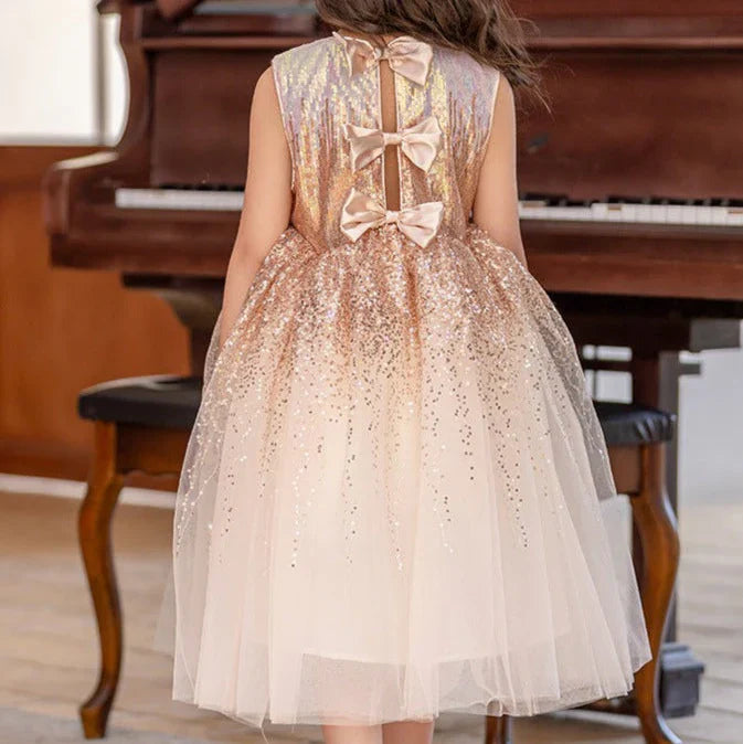 Vestido Infantil de Princesa Brillante con Lazo
