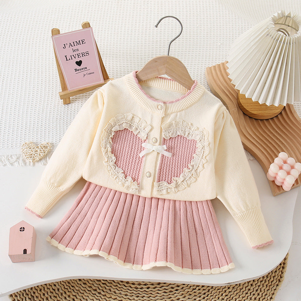 Conjunto de punto para niña Corazón con lazo