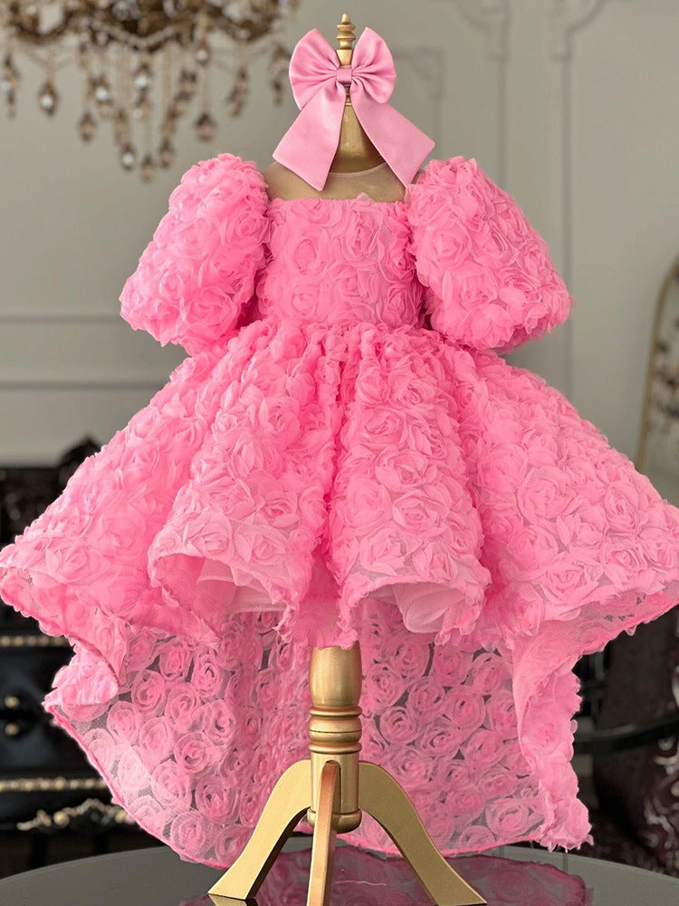 Vestido de Fiesta Infantil Flores Rosa