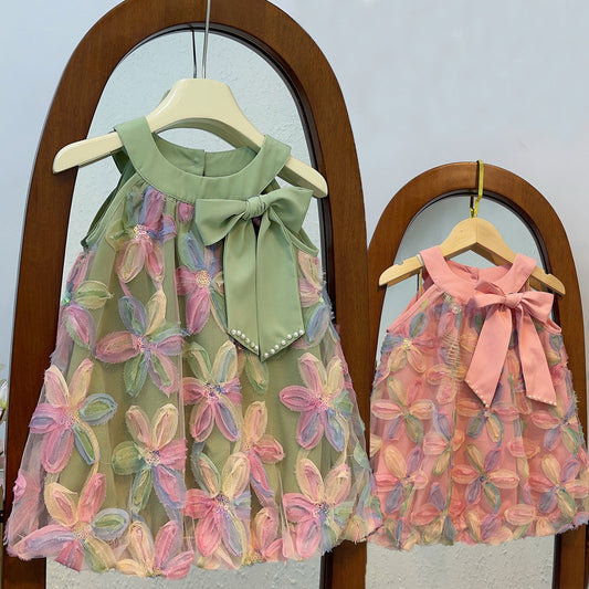 Vestido Infantil Mujer Flores y Lazo