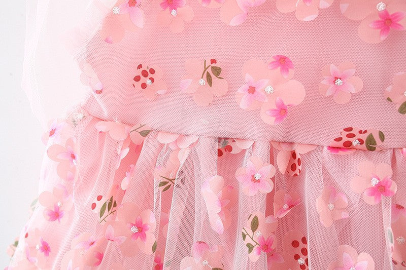 Vestido Infantil Con Flores Rosas