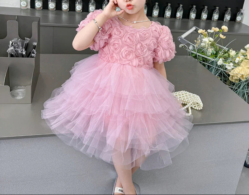 Vestido Infantil con Capas de Tul con Flores