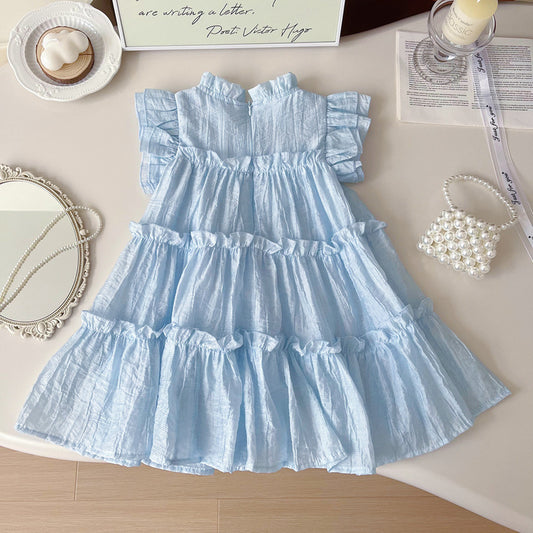 Vestido Infantil en Capas de Color Azul