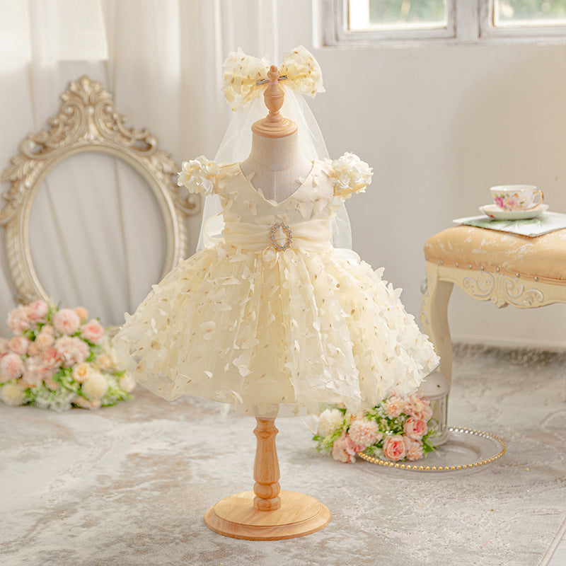 Vestido de Fiesta Infantil Cinturón y Mariposas