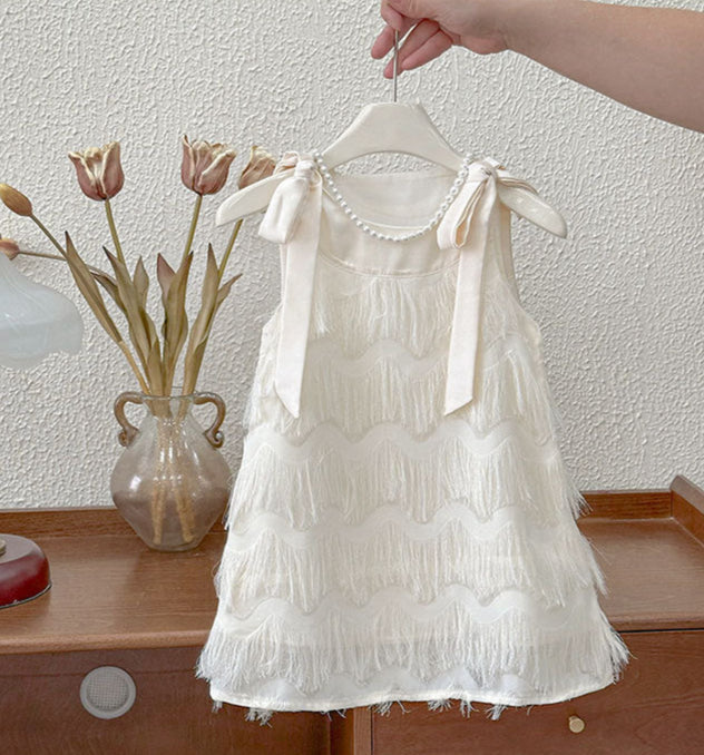 Vestido Infantil con Plumas y Lazo