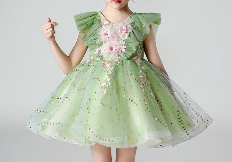 Vestido Infantil Flores Verdes