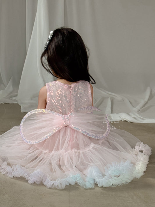 Vestido Infantil con Lazo Brillante