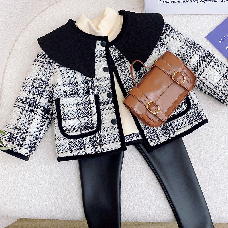 Abrigo de cuadros para niños con bolsillo