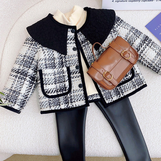 Abrigo de cuadros para niños con bolsillo