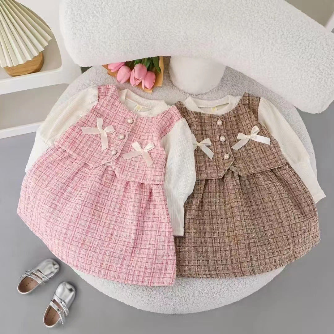 Vestido infantil de tweed con lazos