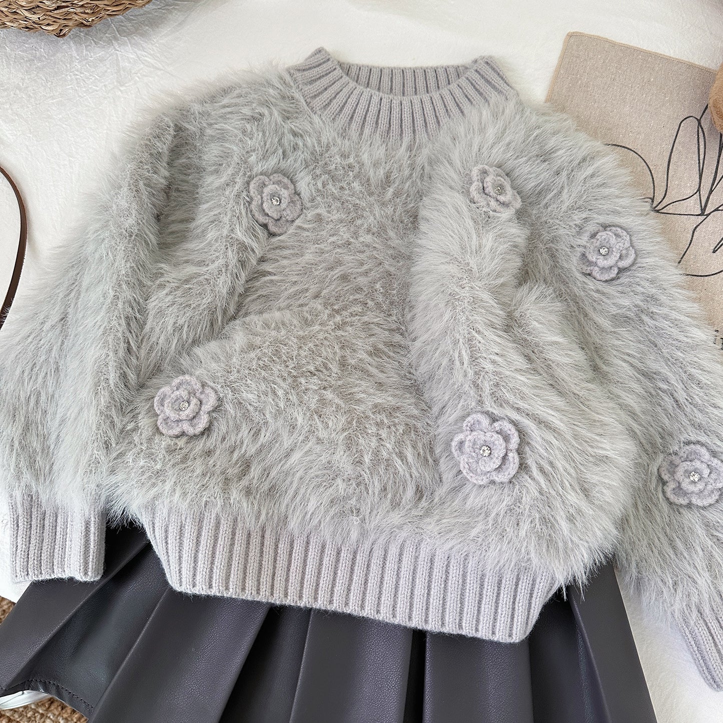 Conjunto de Pelo y Falda de Invierno para Mujer Infantil