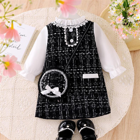 Vestido infantil de tweed negro