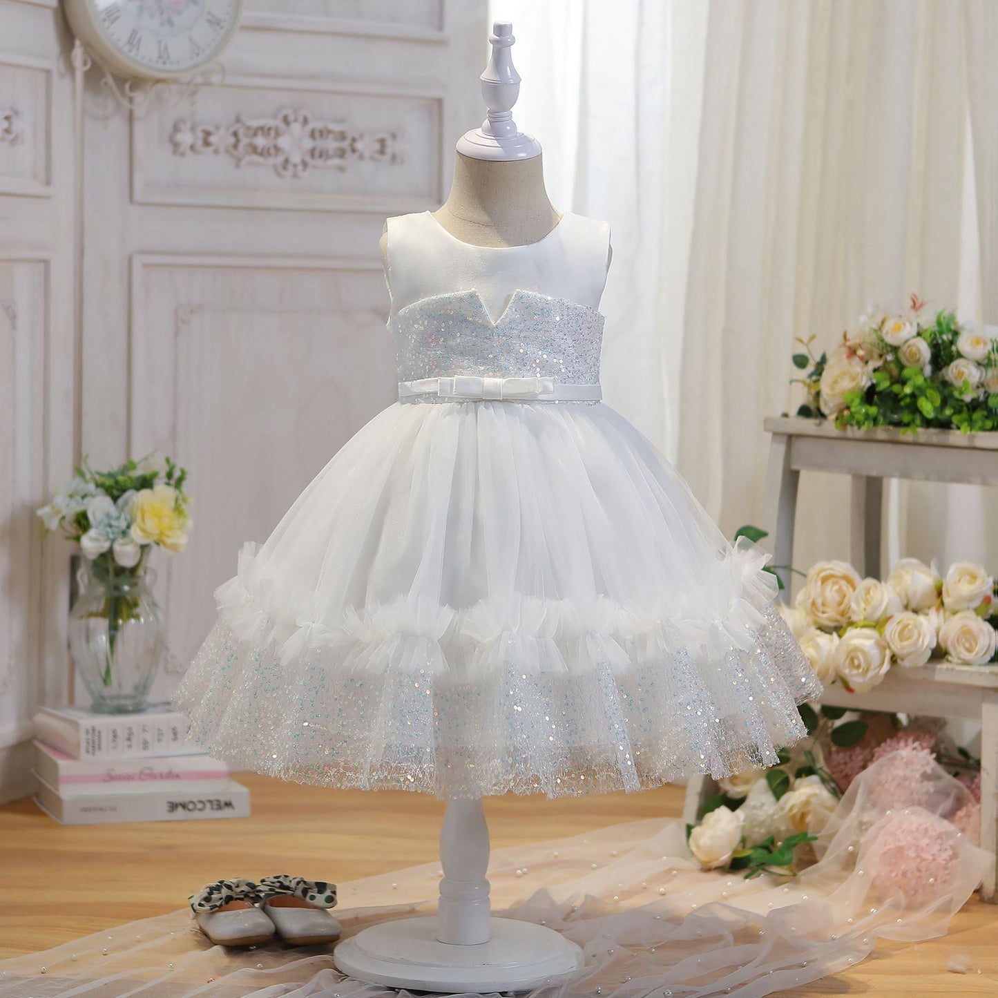 Vestido de Fiesta Infantil Tul Brillante Encaje
