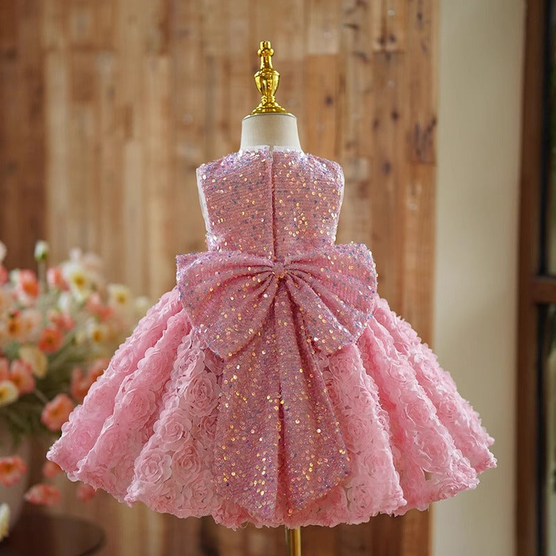 Vestido Infantil Rosa Floral Brillante