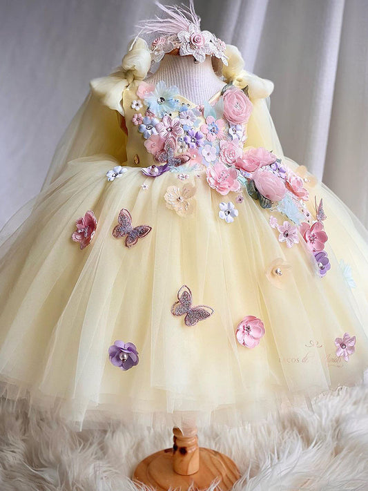 Vestido de Fiesta Infantil Flores y Mariposas