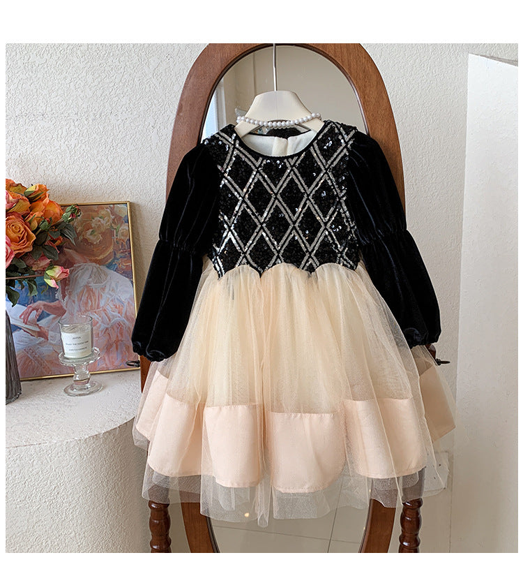 Vestido Infantil de Terciopelo y Brillo