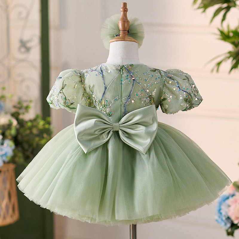 Vestido de fiesta infantil verde brillante