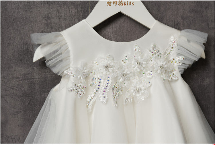 Vestido Infantil Blanco con Flores y Lazo