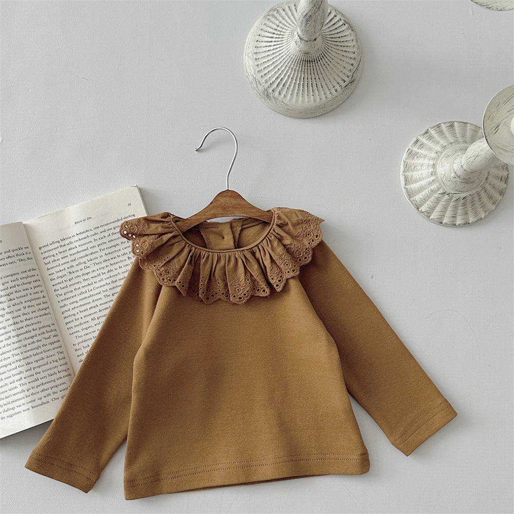 Blusa Infantil con Cuello de Encaje para Mujer