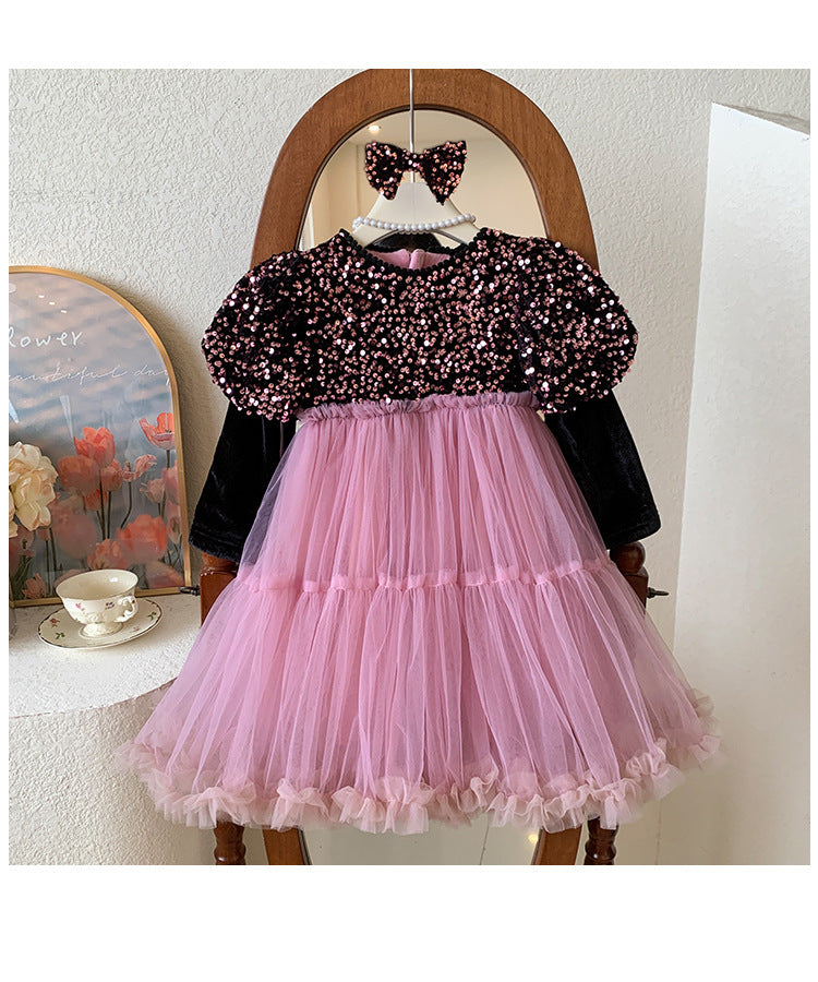 Vestido Infantil Rosa Brillante
