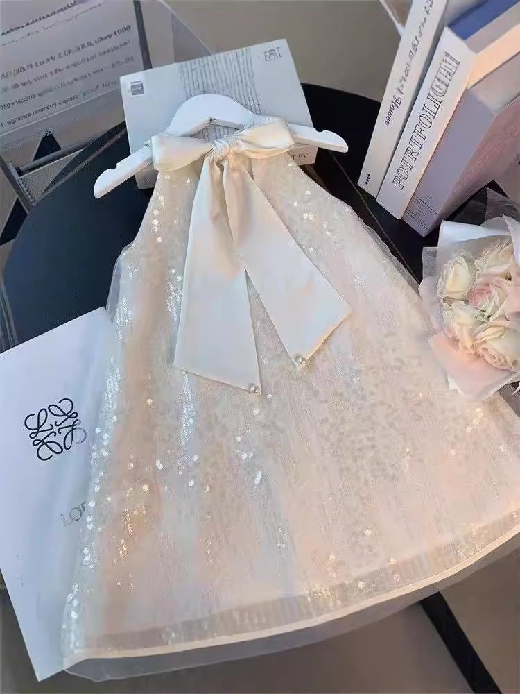 Vestido Infantil Brillante con Lazo