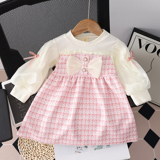 Vestido infantil con lazo de perla