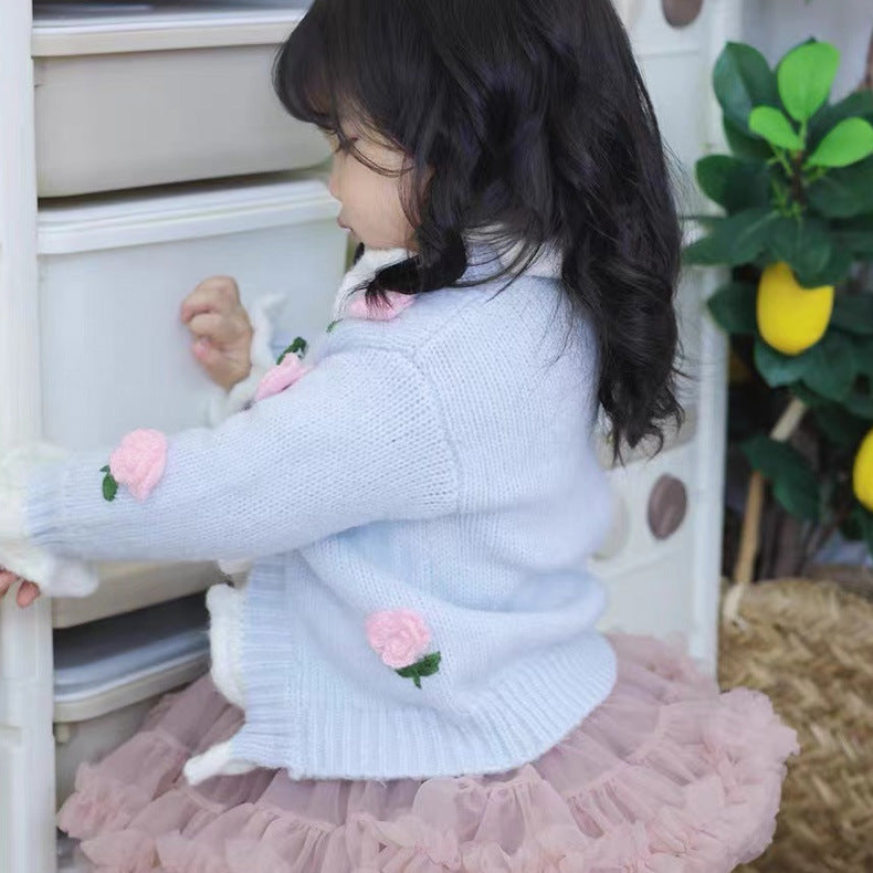 Cárdigan Infantil de Punto con Flores