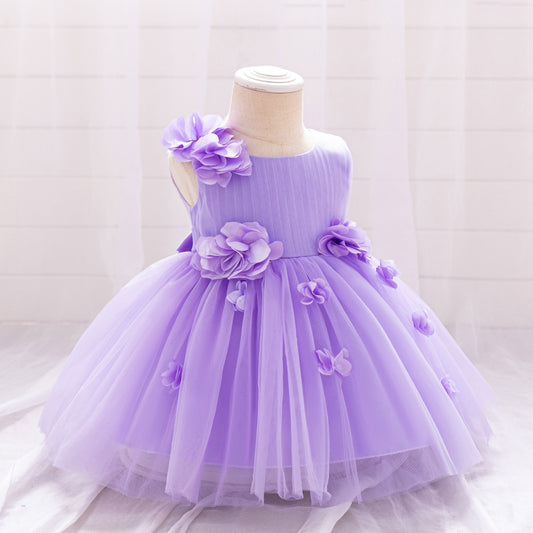 Vestido de Fiesta Infantil Flores Moradas