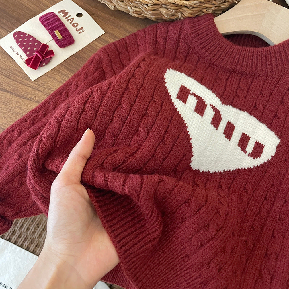 Blusa de punto de invierno con forma de corazón para niñas