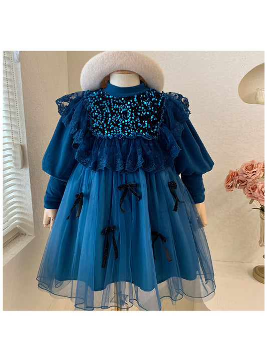 Vestido Infantil Tul Glitter y Lazos