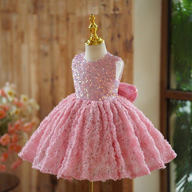 Vestido Infantil Rosa Floral Brillante