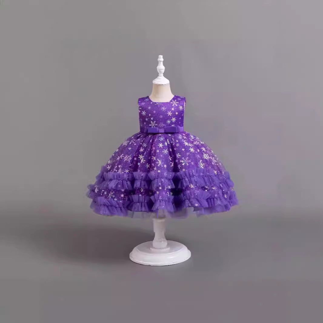 Vestido de fiesta de Navidad para niñas con lazo brillante