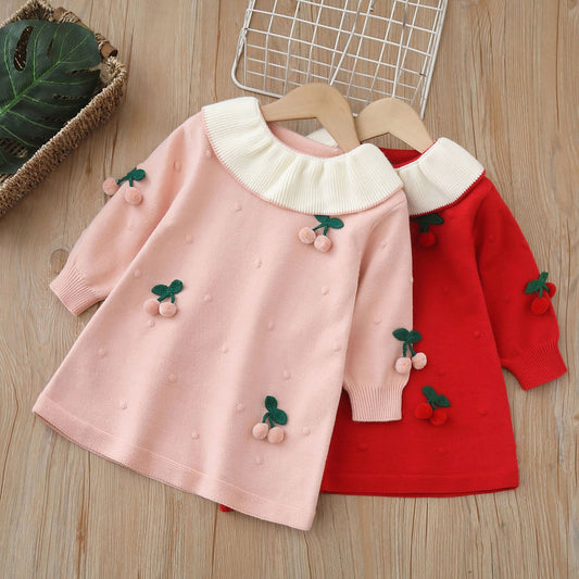 Vestido Infantil de Invierno Cerezas