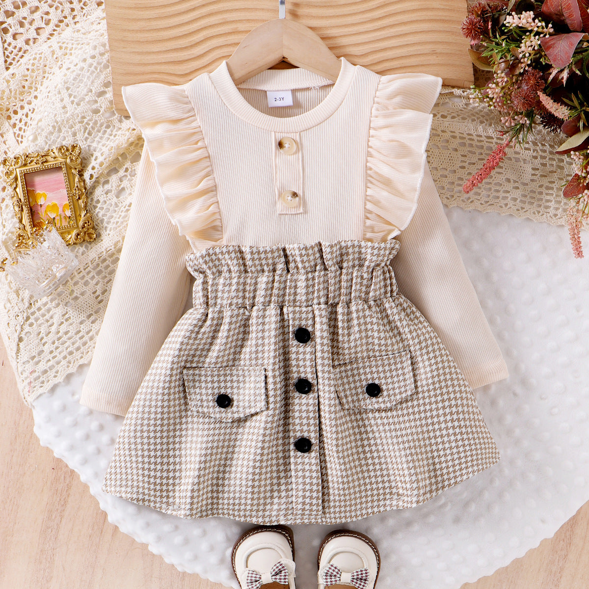 Conjunto de botones a cuadros para niñas