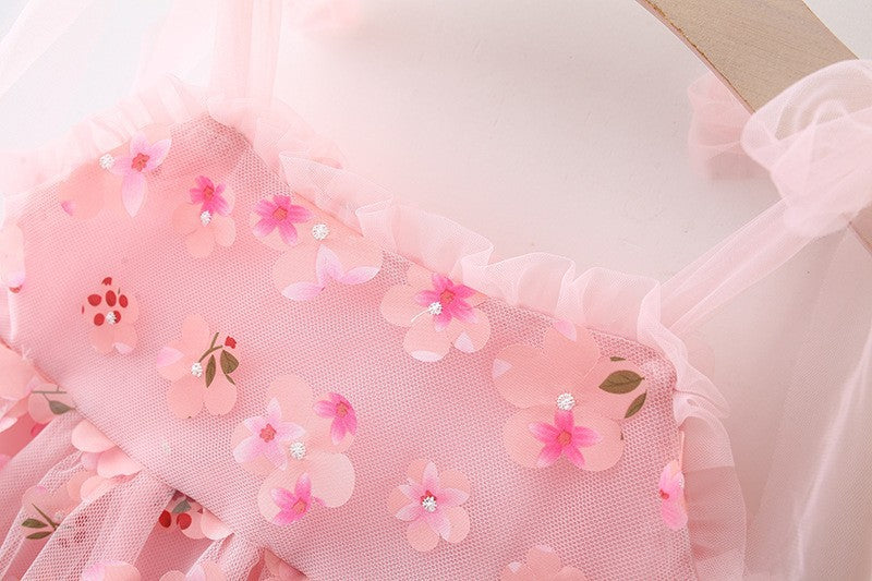Vestido Infantil Con Flores Rosas