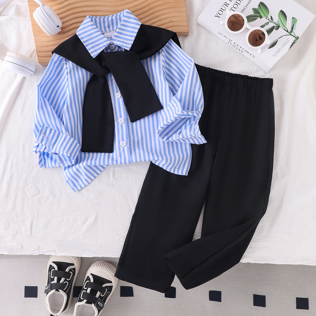 Conjunto de lazo a cuadros para niña