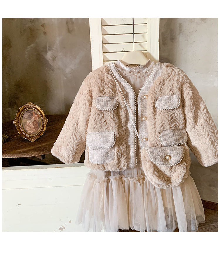 Conjunto Infantil de Mujer Vestido + Abrigo de Piel